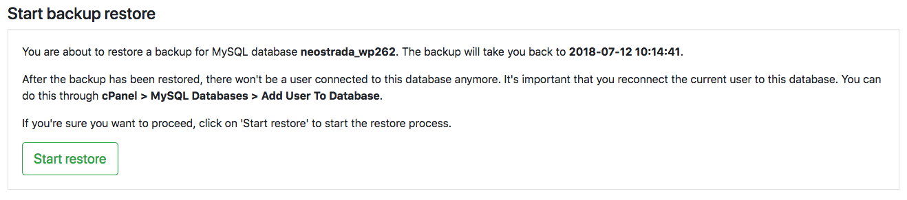 Start backup restore