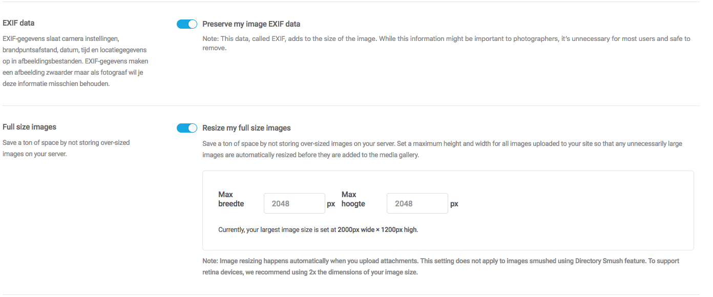 WP-Smushit EXIF data & Full size images