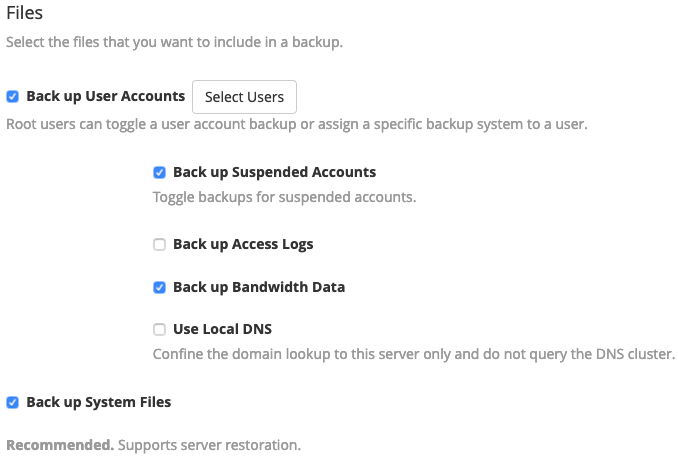 Backup User Accounts