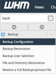 Backup configuration WHM menu