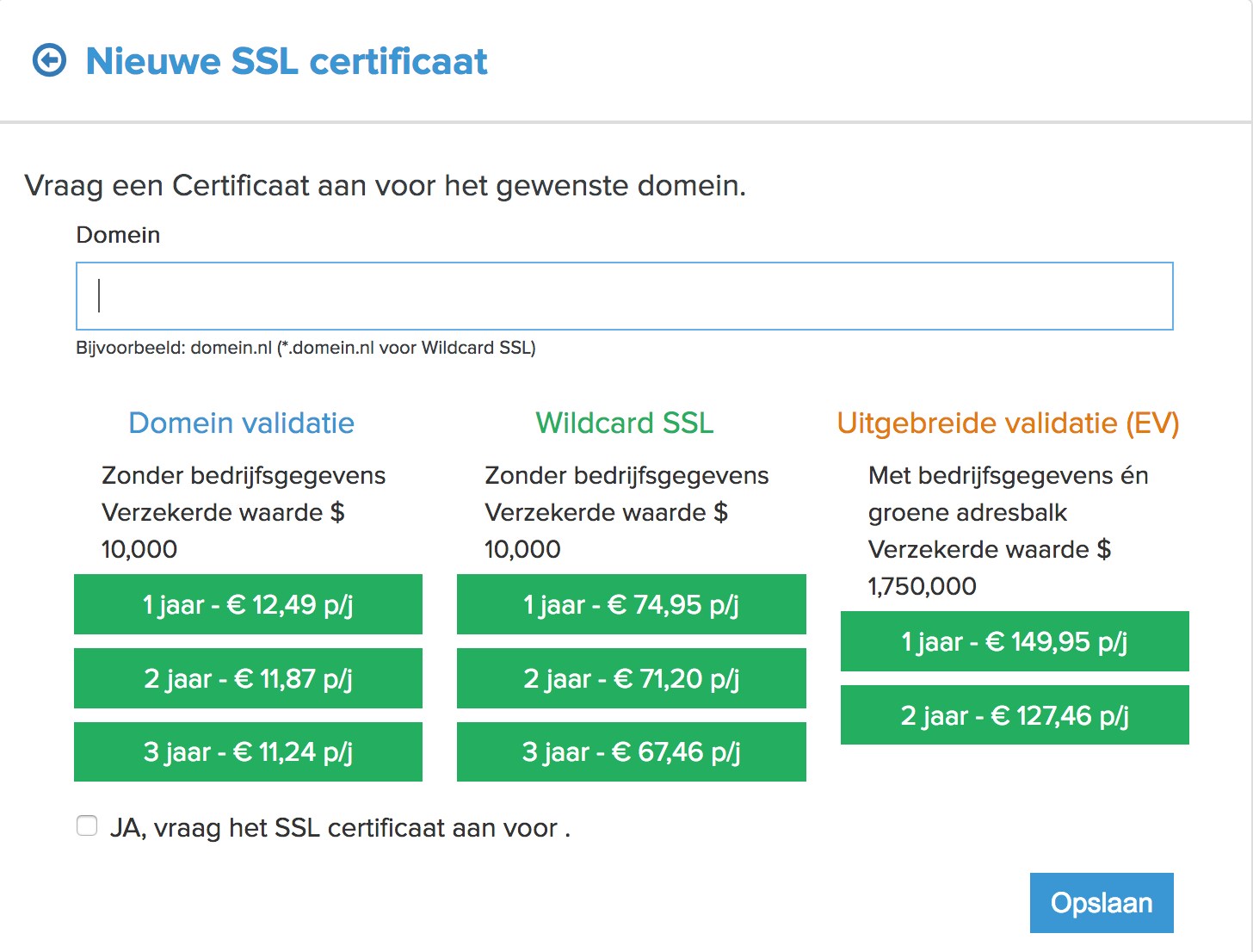 Geef de domeinnaam op voor je SSL-certificaat