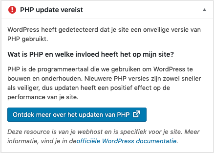 PHP update vereist